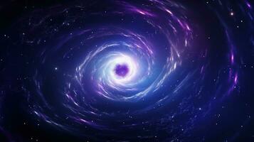 AI generated Spiral black hole in cosmos in background of shining stars, in indigo purple colors. Big Bang. Spiral galaxy. Ideal for backgrounds or space-themed content photo