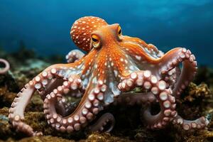 AI generated Octopus on the bottom of the sea. Close-up. photo