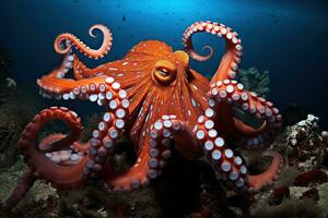 AI generated Octopus on the bottom of the sea. Close-up. photo