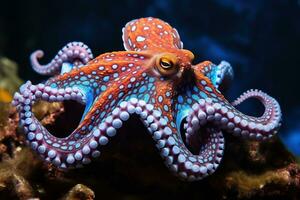 AI generated Octopus on the bottom of the sea. Close-up. photo