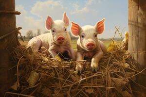 AI generated Piglets on the farm photo