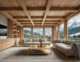 AI generated interior of a cozy chalet . AI generated photo