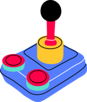 Gaming vintage and retro element Game joystick in flat line style. Hand drawn graphic Game Analog Controller, Game Pad Stick PNG Illustration for decoration, logo, sticker, icon.