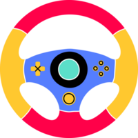 Gaming equipment in flat line style. Hand drawn graphic racing steering wheel, E-sports or mind sport symbol. Game controller PNG Illustration for decoration, logo, sticker, icon.