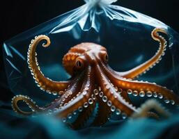 AI generated Octopus in a plastic bag.AI generated photo