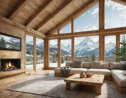 AI generated interior of a cozy chalet . AI generated photo
