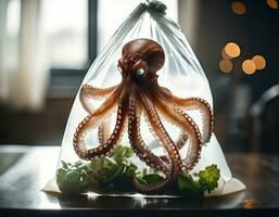 pulpo en un el plastico bolsa. foto