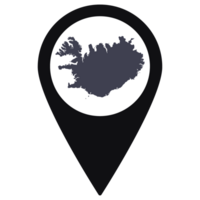 Black Pointer or pin location with Iceland map inside. Map of Iceland png