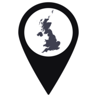 Black Pointer or pin location with United Kingdom map inside. Map of United Kingdom png