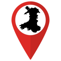 Red Pointer or pin location with Wales map inside. Map of Wales png