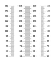 Kids height charts from 50 to 150 centimeters. Set of templates for wall growth sticker isolated on a white background. Meter wall or growth ruler. Vector graphic illustration.