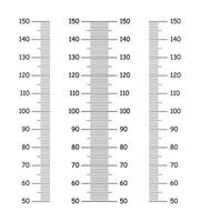 Kids height charts from 50 to 150 centimeters. Set of templates for wall growth sticker isolated on a white background. Meter wall or growth ruler. Vector graphic illustration.