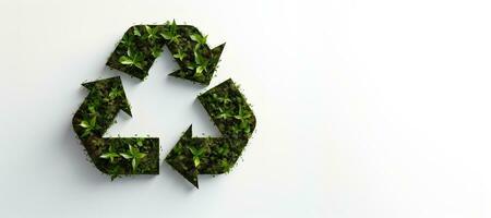ai generado generativo ai, un reciclaje verde firmar hecho de madera y hojas, cero desperdiciar, reutilizar concepto. foto