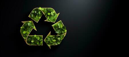 AI generated Generative AI, A recycling green sign made of wood and leaves, zero waste, reuse concept. photo