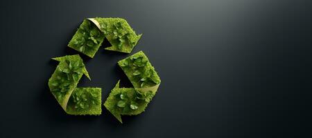 AI generated Generative AI, A recycling green sign made of wood and leaves, zero waste, reuse concept. photo