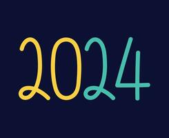 2024 Happy New Year Abstract Yellow And Cyan Graphic Design Vector Logo Symbol Illustration With Blue Background