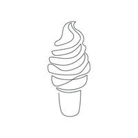 Ice cream drawn in one continuous line. One line drawing, minimalism. Vector illustration.