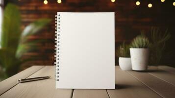 AI generated Notepad with blank front, realistic on a mockup template in a table in a luxury home photo