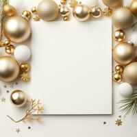 AI generated white and gold christmas holiday card, photo