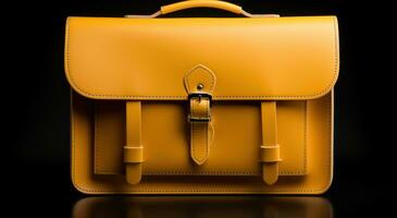 AI generated a leather briefcase sits on top of a black background, photo