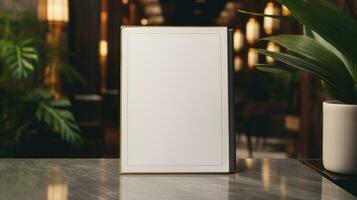 AI generated Notepad with blank front, realistic on a mockup template in a table in a luxury home photo