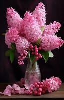 AI generated hyacinth flower arrangement i love pink color photo