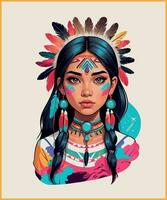 Native Beauty Indian Woman t-shirt vector