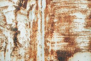 White Rust Metal Decayed Crumpled Sheet Wide Background. photo