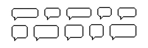 Pixel speech bubbles pack. Text boxes for chats and games. Vector illustration in 8 bit pixel art style.