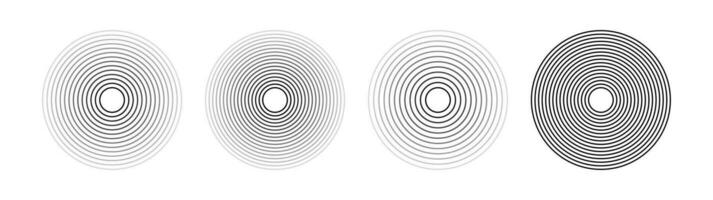 Sound ripple of a circular wave pack. Radio signal or splash of water. Isolated set of vector elements on white background.
