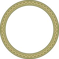 Vector round gold and green Indian national ornament. Ethnic plant circle, border. Frame, flower ring. Poppies and leaves