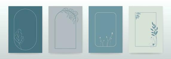 Set of Minimal background frames with hand drawn flowers and leaves. vector