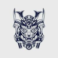 Japanese god of war mythological character logo, tiger god logo template vector