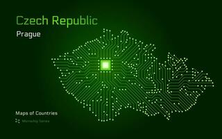 checo república mapa con un capital de Praga mostrado en un pastilla modelo con procesador. gobierno electrónico. mundo países vector mapas pastilla serie