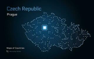 Czech Republic Map with a capital of Prague Shown in a Microchip Pattern with processor. E-government. World Countries vector maps. Microchip Series