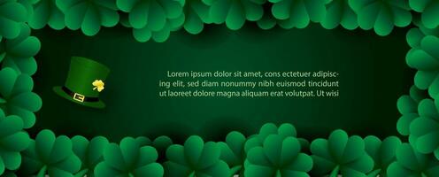 Many shamrock plants is picture with high hat of The Leprechaun and blank space for texts on green background. Saint Patrick's Day in vector and web design.