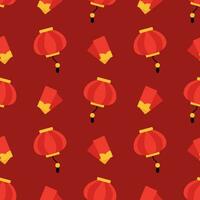 Symbols of Chinese New Year 2024. Chinese lantern and red envelopes. Seamless vector pattern background for textile, fabric, wallpaper, wrapping