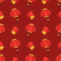 Symbols of Chinese New Year 2024. Chinese lantern and red envelopes. Seamless vector pattern background for textile, fabric, wallpaper, wrapping