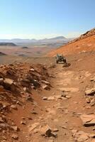AI generated provides a glimpse of the Mars landscape, with its reddish hues and rocky terrain photo