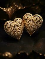 AI generated stud earrings with hand crafted heart designs, photo