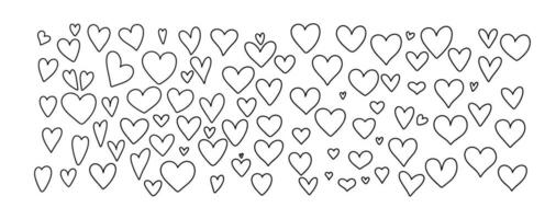 Large collection of hand drawn doodle hearts. Outline hearts set. Hand drawn vector art.