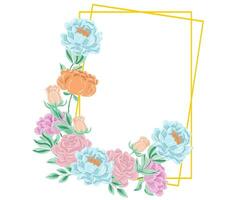 Hand Drawn Peony and Rose Flower Frame vector