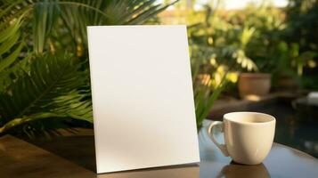 AI generated Notepad with blank front, realistic on a mockup template in a desk in a modern office, photo