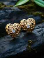 AI generated stud earrings with hand crafted heart designs, photo