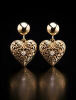 AI generated a pair of gold heart shaped earrings photo