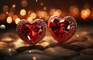 AI generated valentine's day red hearts of love with bling backgrounds, photo