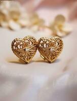 AI generated stud earrings with hand crafted heart designs, photo