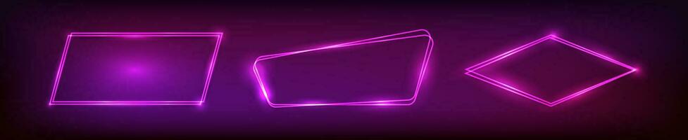 Set of neon double frames with shining effects vector