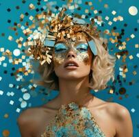AI generated glamour model with confetti head, photo