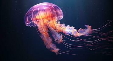 AI generated the jellyfish with its long tail floating in the ocean, photo